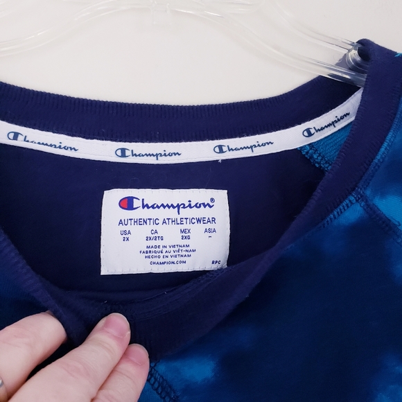 Champion Tie Dye Pullover Sweatshirt Blue Navy Turquoise Plus Size 2X Crewneck - Picture 4 of 6